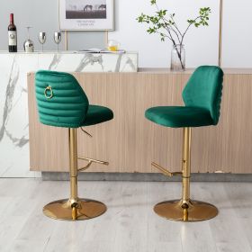 Swivel Bar Stools Chair Set of 2 Modern Adjustable Counter Height Bar Stools; Velvet Upholstered Stool with Tufted High Back &amp; Ring Pull for Kitch