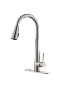 Kitchen Faucet with Pull Down Sprayer Brushed Nickel; High Arc Single Handle Kitchen Sink Faucet with Deck Plate; Commercial Modern Stainless Steel Ki