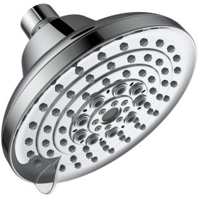 6 Spray Settings High Pressure Shower Head 5" Rain Fixed Showerhead - Chrome Adjustable Shower Head with Anti-Clogging Nozzles; Low Flow Easily Instal