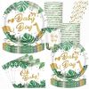 120PCS Safari Jungle Animals Paper Plates Serves 24 Guests Golden Jungle Theme Party Supplies Birthday Gold Foil Tableware Set Includes Dinner Plates;