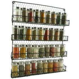 4 Tier Metal Spice Wall Mount Rack Organizer Pantry Cabinet Hanging Herbs Seasoning Jars Storage Closet Door Cupboard Mounted Holder Black