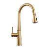 Gold Kitchen Faucet with Pull Down Sprayer, Brushed Gold Kitchen Sink Faucets 1Handle Single Hole Deck Mount High Arc 360 Degree Swivel Pull Out Kitch