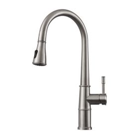 Brushed Nickel Kitchen Faucet with Pull Down Sprayer, Kitchen Sink Faucets 1Handle Single Hole Deck Mount High Arc 360 Degree Swivel Pull Out Kitchen