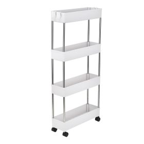 4 Tier Slim Storage Cart Mobile Shelving Unit Organizer Slide Out Storage Rolling Utility Cart Tower Rack for Kitchen Bathroom Laundry Narrow Places,