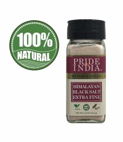 Pride Of India - Himalayan Black Rock Salt - Extra-Fine Grind, 4.0 oz (113.4gm) Dual Sifter Jar - Kala Namak - Contains 84+ Minerals - Perfect for Coo