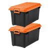 20 Gallon Stackable Heavy Duty Plastic Storage Tote, Black with Orange Lid and Buckles, Set of 2