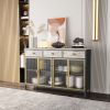 48" Wide 4 Glass Doors Modern Sideboard with 3 Top Drawers, Freestanding Sideboard Storage Cabinet Entryway Floor Cabinet for Living Room Office Bedro