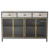 48" Wide 4 Glass Doors Modern Sideboard with 3 Top Drawers, Freestanding Sideboard Storage Cabinet Entryway Floor Cabinet for Living Room Office Bedro