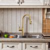 Gold Kitchen Faucet with Pull Down Sprayer, Brushed Gold Kitchen Sink Faucets 1Handle Single Hole Deck Mount High Arc 360 Degree Swivel Pull Out Kitch