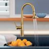 Gold Kitchen Faucet with Pull Down Sprayer, Brushed Gold Kitchen Sink Faucets 1Handle Single Hole Deck Mount High Arc 360 Degree Swivel Pull Out Kitch