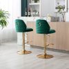 Swivel Bar Stools Chair Set of 2 Modern Adjustable Counter Height Bar Stools; Velvet Upholstered Stool with Tufted High Back &amp; Ring Pull for Kitch