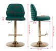 Swivel Bar Stools Chair Set of 2 Modern Adjustable Counter Height Bar Stools; Velvet Upholstered Stool with Tufted High Back &amp; Ring Pull for Kitch