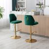 Swivel Bar Stools Chair Set of 2 Modern Adjustable Counter Height Bar Stools; Velvet Upholstered Stool with Tufted High Back &amp; Ring Pull for Kitch