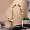 Gold Kitchen Faucet with Pull Down Sprayer, Brushed Gold Kitchen Sink Faucets 1Handle Single Hole Deck Mount High Arc 360 Degree Swivel Pull Out Kitch