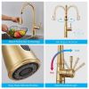 Gold Kitchen Faucet with Pull Down Sprayer, Brushed Gold Kitchen Sink Faucets 1Handle Single Hole Deck Mount High Arc 360 Degree Swivel Pull Out Kitch