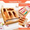 Ziplock Bag Organizer for Drawer; Bamboo Storage Bag Organizer; Plastic Wrap Dispenser Suitable Gallon; Quart; Sandwich&Snack Bag; Cling Film; Compati