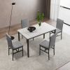 5-piece dining table set 5-piece set with faux marble tabletop and 4 durable gray velvet chairs, perfect for kitchen, breakfast area, living room.