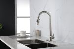 Kitchen Faucet with Pull Down Sprayer Brushed Nickel; High Arc Single Handle Kitchen Sink Faucet with Deck Plate; Commercial Modern Stainless Steel Ki