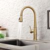 Gold Kitchen Faucet with Pull Down Sprayer, Brushed Gold Kitchen Sink Faucets 1Handle Single Hole Deck Mount High Arc 360 Degree Swivel Pull Out Kitch