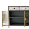 48" Wide 4 Glass Doors Modern Sideboard with 3 Top Drawers, Freestanding Sideboard Storage Cabinet Entryway Floor Cabinet for Living Room Office Bedro