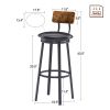 Oval Stool Swivel Bar Stool; Tall Bar Stool With Backrest; Industrial; Thick Iron Frame Footrest; 29.5" High.(Rustic Brown; 17.5''w x 13.4''d x 40.5''