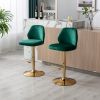 Swivel Bar Stools Chair Set of 2 Modern Adjustable Counter Height Bar Stools; Velvet Upholstered Stool with Tufted High Back &amp; Ring Pull for Kitch