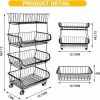 Fruit Vegetable Storage Basket for Kitchen - 4 tier Stackable Metal Wire Baskets Cart with Rolling Wheels Utility Fruits Rack Produce Snack Organizer