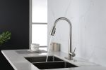 Kitchen Faucet with Pull Down Sprayer Brushed Nickel; High Arc Single Handle Kitchen Sink Faucet with Deck Plate; Commercial Modern Stainless Steel Ki