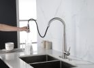 Kitchen Faucet with Pull Down Sprayer Brushed Nickel; High Arc Single Handle Kitchen Sink Faucet with Deck Plate; Commercial Modern Stainless Steel Ki