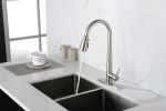 Kitchen Faucet with Pull Down Sprayer Brushed Nickel; High Arc Single Handle Kitchen Sink Faucet with Deck Plate; Commercial Modern Stainless Steel Ki