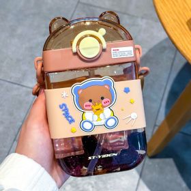 Children's Cartoon Cute Plastic Straw Water Bottle (Option: Coffee-470ML)