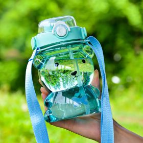 Children's Portable Large-capacity Bear-shaped Plastic Straw Cup (Color: Blue)