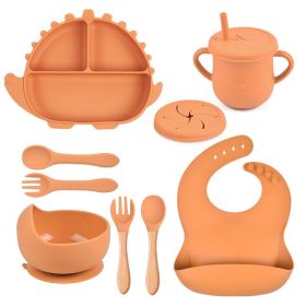 8-piece Children's Silicone Tableware Set Dinosaur Silicone Plate Bib Spoon Fork Cup Baby Silicone Plate (Option: Y25-A)