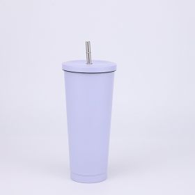 Stainless Steel Large-capacity Straw Insulation Cup (Option: Purple-750ML)