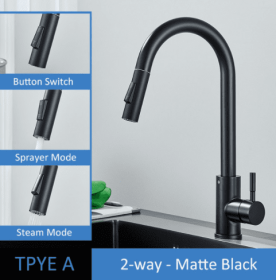 304 Stainless Steel Kitchen Pull-out Faucet (Option: Matte Black-TPYE A)