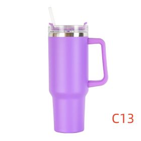 40 oz. With Logo Stainless Steel Thermos Handle Water Glass With Lid And Straw Beer Glass Car Travel Kettle Outdoor Water Bottle (Capacity: 1200ml, Color: C13)