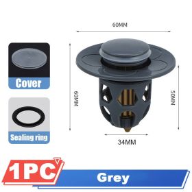 1pc Drain Stopper Pop-Up Bounce Core Basin Drain Filter Valve Hair Catcher Shower Sink Strainer Bath Stopper Bathroom Drain Cover (Color: Gray)