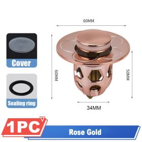 1pc Drain Stopper Pop-Up Bounce Core Basin Drain Filter Valve Hair Catcher Shower Sink Strainer Bath Stopper Bathroom Drain Cover (Color: Rose Gold)