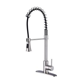 Single Handle Commercial Modern Spring High Arc Kitchen Faucet (Color: Brushed Nickel)