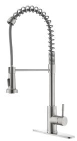 Spring Kitchen Faucet with Sprayer Pull Down;  Comercial Stainless Steel Sink Faucet Kitchen High Arc Gooseneck;  Single Handle Faucets with Deck Plat (Color: Brushed Nickel)