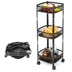 3-Tier Folding Metal Storage Rack Rolling Utility Cart (type: Rolling Utility Cart, Color: Black B)