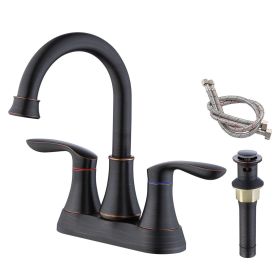 2-Handle 4-Inch Oil Rubbed Bronze Bathroom Faucet, Bathroom Vanity Sink Faucets with Pop-up Drain and Supply Hoses (Color: Oil-Rubbed Bronze)