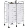 15 Drawers Rolling Storage Bin with Metal Frame & Lockable Wheels, White