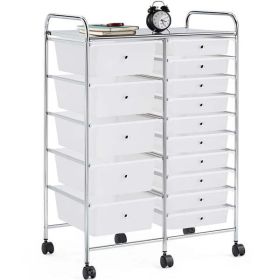 15 Drawers Rolling Storage Bin with Metal Frame & Lockable Wheels, White (Color: White)