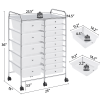 15 Drawers Rolling Storage Bin with Metal Frame & Lockable Wheels, White