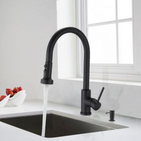 Stainless Steel Pull Down Kitchen Faucet with Soap Dispenser (Color: Matte Black)