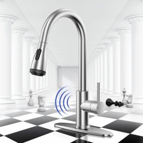 Touchless Kitchen Faucet-Smart Kitchen Sink Faucet sensor; 4Mode Pull Down Kitchen Sprayer; Fingerprint Resistant; Dual Temp. Handle with 1/3 Hole Dec (Color: as picture)