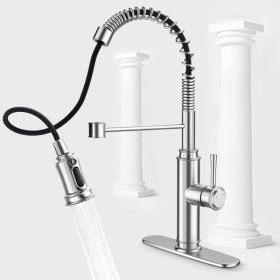 Kitchen Faucet - Spring Kitchen Sink Faucet with 3 Modes Pull Down Sprayer; Single Handle&Deck Plate for 1or3 Holes; 360Â¬âˆž Rotation; Spot Resist Stain (Color: as picture)