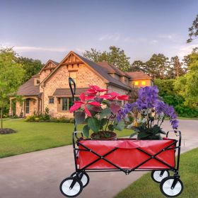 Outdoor Folding Wagon Garden ; Large Capacity Folding Wagon Garden Shopping Beach Cart ; Heavy Duty Foldable Cart; for Outdoor Activities; Beaches; Pa (Color: Red)