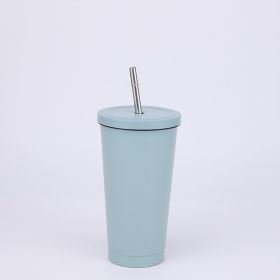 Stainless Steel Large-capacity Straw Insulation Cup (Option: Sea Blue-500ML)